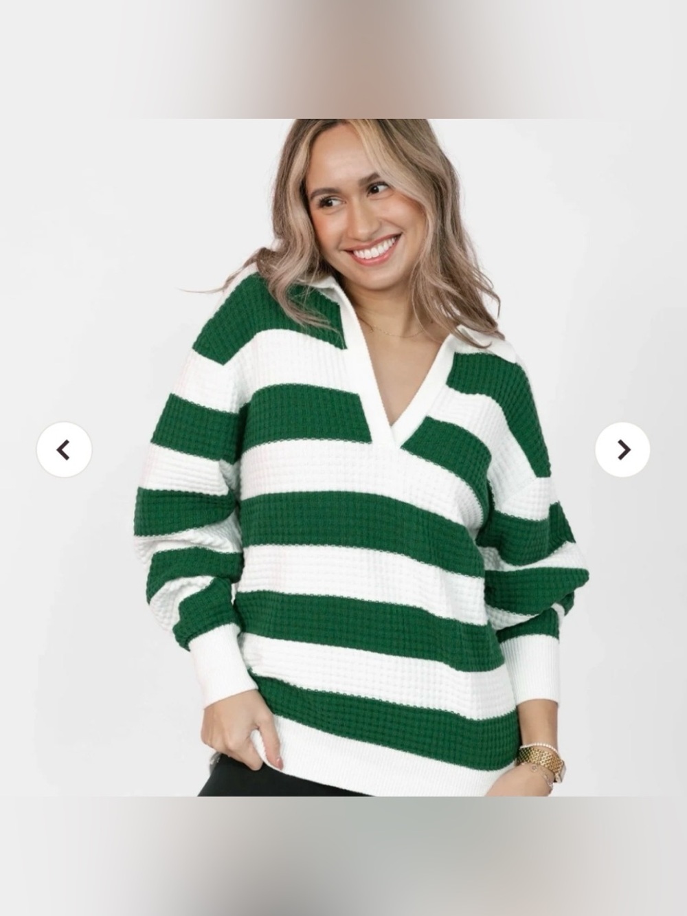Smash + Tess Striped Waffle Weave Polo Sweater Medium/Large